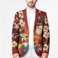 Crimson Red Tropical Christmas Hawaii Tapa Blazer Aloha Santa Drink Party - Polynesian Pride