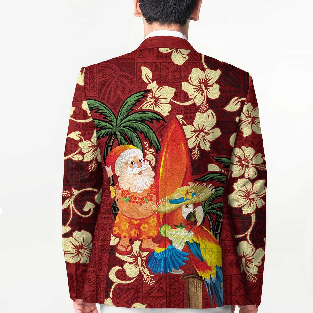 Crimson Red Tropical Christmas Hawaii Tapa Blazer Aloha Santa Drink Party - Polynesian Pride
