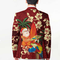 Crimson Red Tropical Christmas Hawaii Tapa Blazer Aloha Santa Drink Party - Polynesian Pride