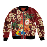 Crimson Red Tropical Christmas Hawaii Tapa Bomber Jacket Aloha Santa Drink Party - Polynesian Pride