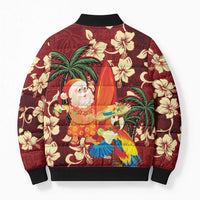 Crimson Red Tropical Christmas Hawaii Tapa Bomber Puffer Jacket Aloha Santa Drink Party - Polynesian Pride