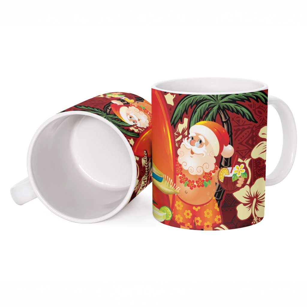 Crimson Red Tropical Christmas Hawaii Tapa Ceramic Mug Aloha Santa Drink Party - Polynesian Pride