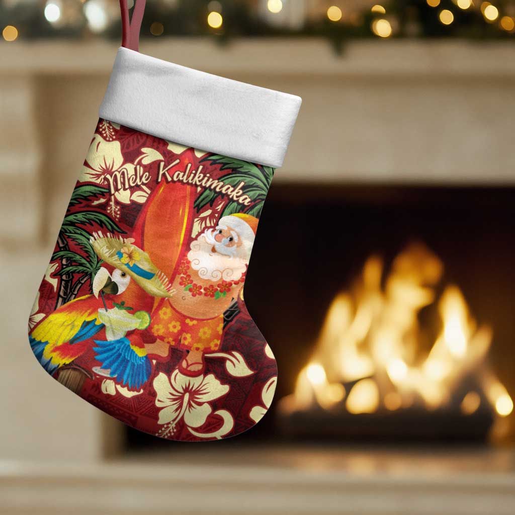 Crimson Red Tropical Christmas Hawaii Tapa Christmas Stocking Aloha Santa Drink Party - Polynesian Pride