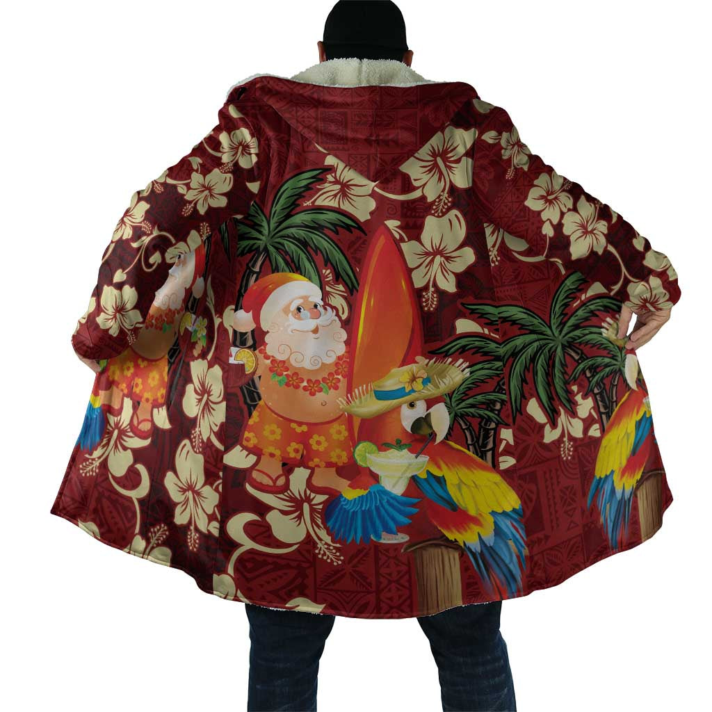 Crimson Red Tropical Christmas Hawaii Tapa Cloak Aloha Santa Drink Party - Polynesian Pride