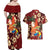 Crimson Red Tropical Christmas Hawaii Tapa Couples Matching Off Shoulder Maxi Dress and Hawaiian Shirt Aloha Santa Drink Party - Polynesian Pride