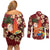 Crimson Red Tropical Christmas Hawaii Tapa Couples Matching Off Shoulder Short Dress and Long Sleeve Button Shirt Aloha Santa Drink Party - Polynesian Pride