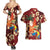 Crimson Red Tropical Christmas Hawaii Tapa Couples Matching Summer Maxi Dress and Hawaiian Shirt Aloha Santa Drink Party - Polynesian Pride
