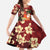Crimson Red Tropical Christmas Hawaii Tapa Family Matching Off Shoulder Maxi Dress and Hawaiian Shirt Aloha Santa Drink Party - Polynesian Pride