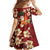 Crimson Red Tropical Christmas Hawaii Tapa Family Matching Off Shoulder Maxi Dress and Hawaiian Shirt Aloha Santa Drink Party - Polynesian Pride