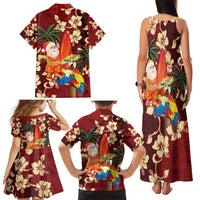 Crimson Red Tropical Christmas Hawaii Tapa Family Matching Tank Maxi Dress and Hawaiian Shirt Aloha Santa Drink Party - Polynesian Pride