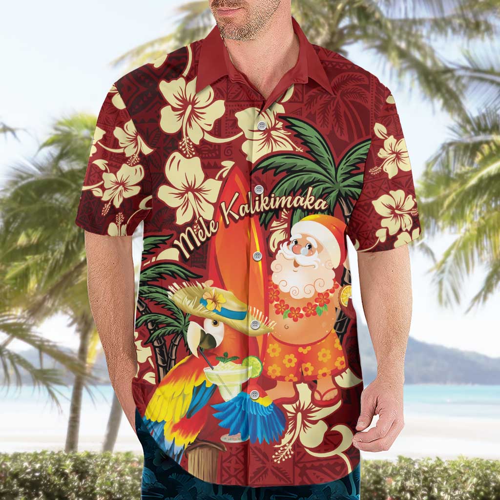 Crimson Red Tropical Christmas Hawaii Tapa Hawaiian Shirt Aloha Santa Drink Party - Polynesian Pride