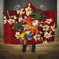 Crimson Red Tropical Christmas Hawaii Tapa Hooded Blanket Aloha Santa Drink Party - Polynesian Pride