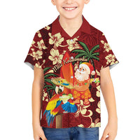 Crimson Red Tropical Christmas Hawaii Tapa Kid Hawaiian Shirt Aloha Santa Drink Party - Polynesian Pride