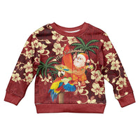 Crimson Red Tropical Christmas Hawaii Tapa Kid Ugly Christmas Sweater Aloha Santa Drink Party - Polynesian Pride