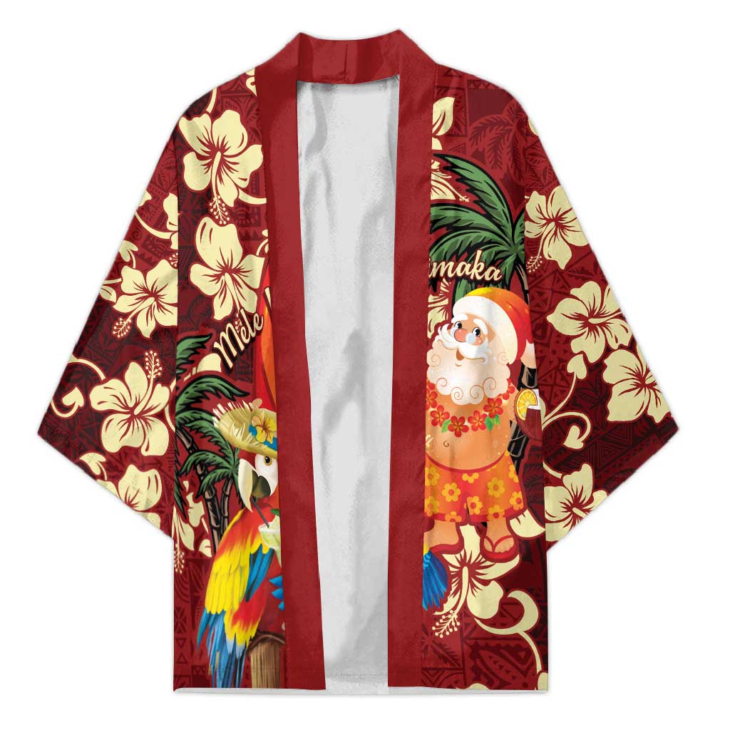 Crimson Red Tropical Christmas Hawaii Tapa Kimono Aloha Santa Drink Party - Polynesian Pride