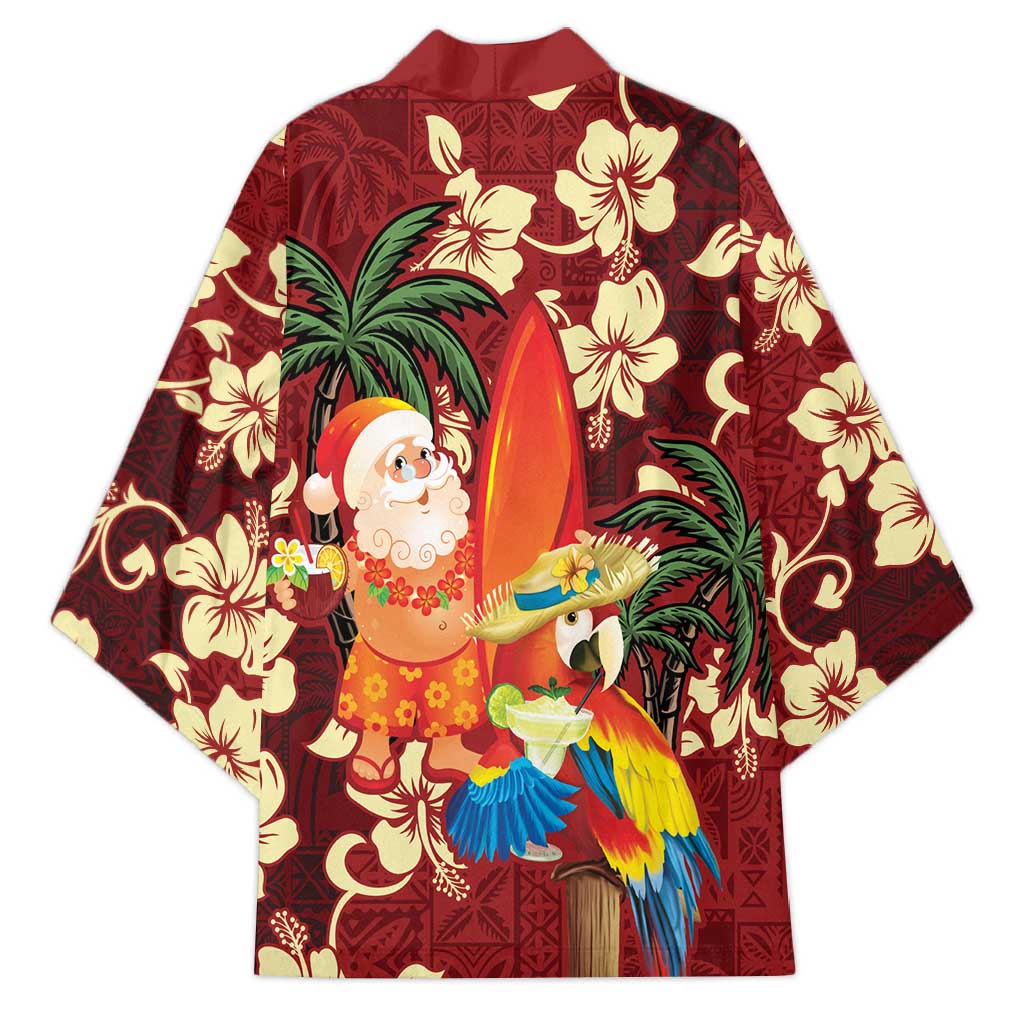 Crimson Red Tropical Christmas Hawaii Tapa Kimono Aloha Santa Drink Party - Polynesian Pride