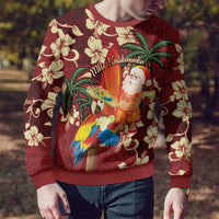Crimson Red Tropical Christmas Hawaii Tapa Ugly Christmas Sweater Aloha Santa Drink Party - Polynesian Pride
