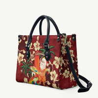 Crimson Red Tropical Christmas Hawaii Tapa Leather Bag Aloha Santa Drink Party - Polynesian Pride