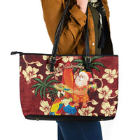 Crimson Red Tropical Christmas Hawaii Tapa Leather Tote Bag Aloha Santa Drink Party - Polynesian Pride