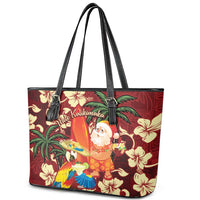Crimson Red Tropical Christmas Hawaii Tapa Leather Tote Bag Aloha Santa Drink Party - Polynesian Pride