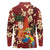 Crimson Red Tropical Christmas Hawaii Tapa Long Sleeve Polo Shirt Aloha Santa Drink Party - Polynesian Pride