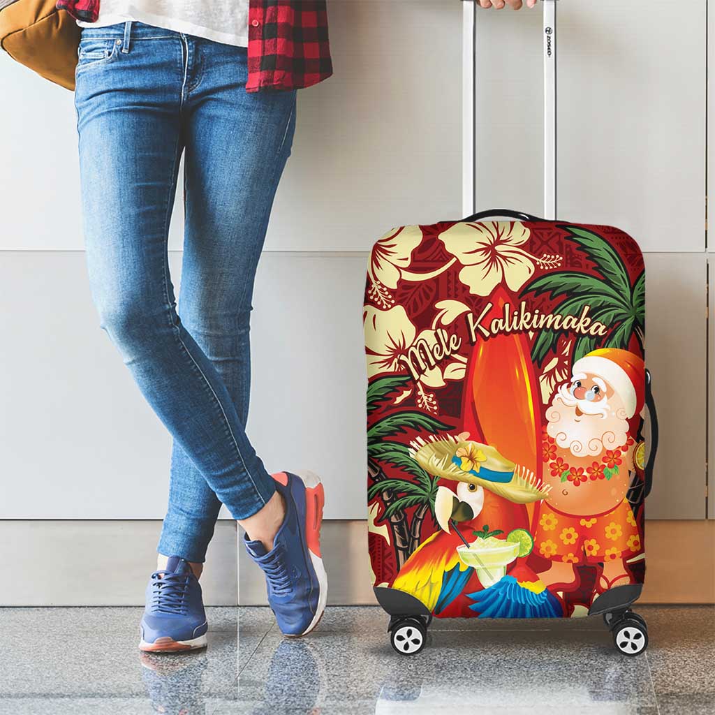 Crimson Red Tropical Christmas Hawaii Tapa Luggage Cover Aloha Santa Drink Party - Polynesian Pride