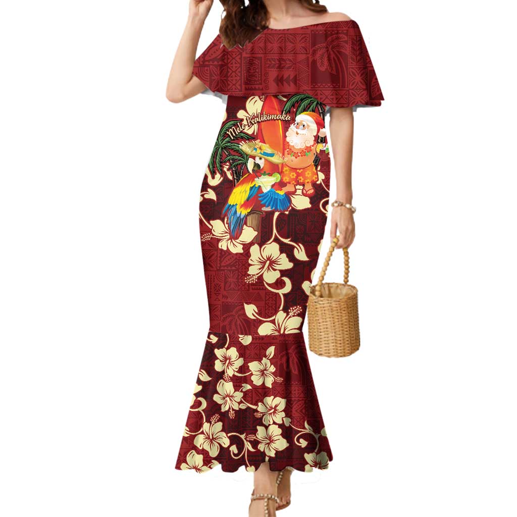 tropical christmas dress Crimson Red Hawaii Tapa Mermaid Aloha Santa Drink Party Flattering Smocked Fit – Dark Silver Size:6 (5-6y) Women's Blue Drop Waist