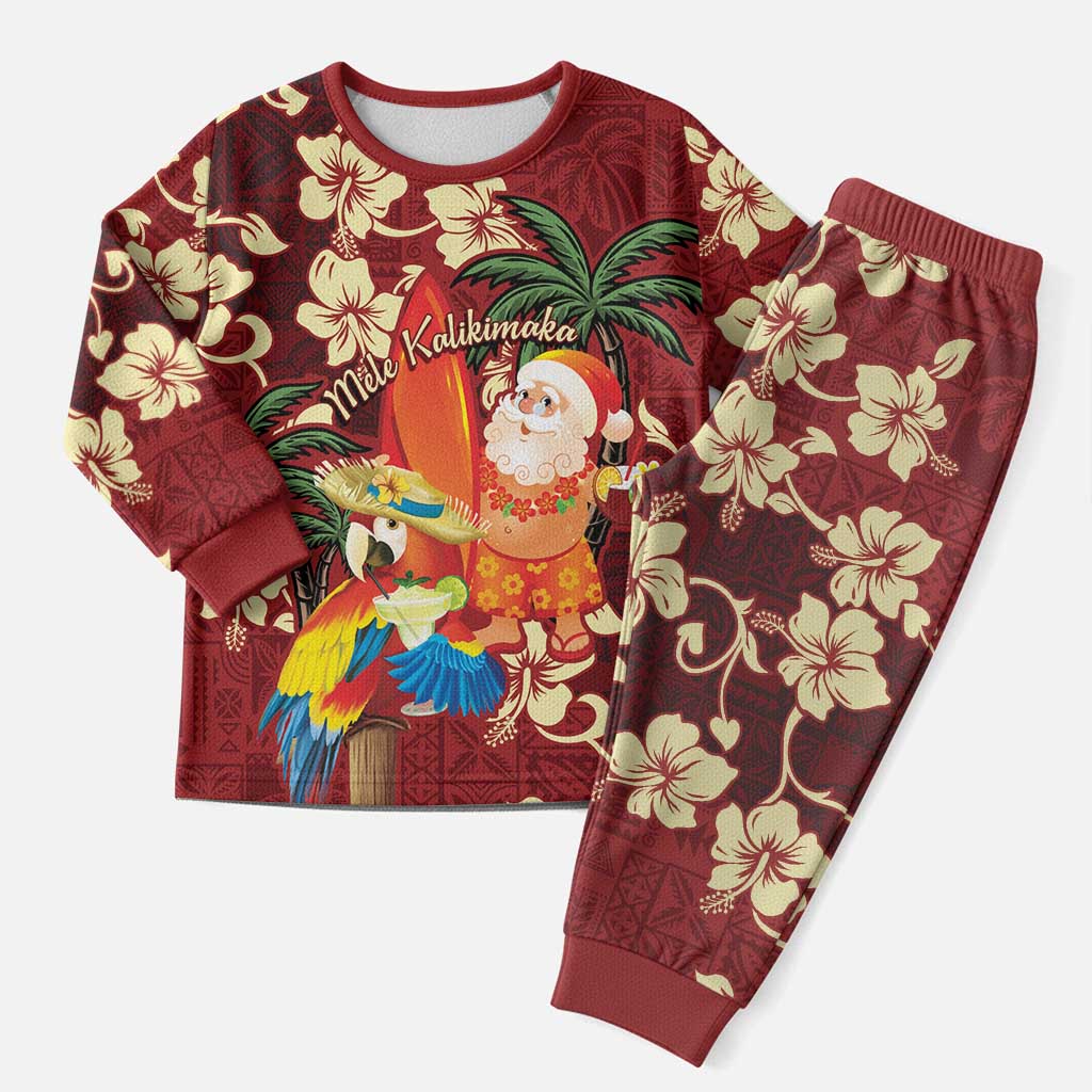 Crimson Red Tropical Christmas Hawaii Tapa Christmas Pajama Set Aloha Santa Drink Party - Polynesian Pride