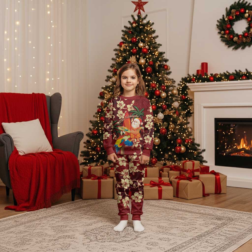 Crimson Red Tropical Christmas Hawaii Tapa Christmas Pajama Set Aloha Santa Drink Party - Polynesian Pride