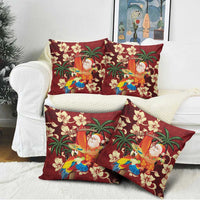 Crimson Red Tropical Christmas Hawaii Tapa Pillow Cover Aloha Santa Drink Party - Polynesian Pride