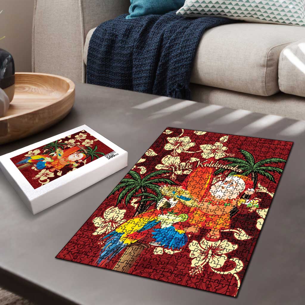 Crimson Red Tropical Christmas Hawaii Tapa Puzzle Aloha Santa Drink Party - Polynesian Pride