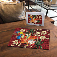 Crimson Red Tropical Christmas Hawaii Tapa Puzzle Aloha Santa Drink Party - Polynesian Pride