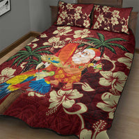 Crimson Red Tropical Christmas Hawaii Tapa Quilt Bed Set Aloha Santa Drink Party - Polynesian Pride