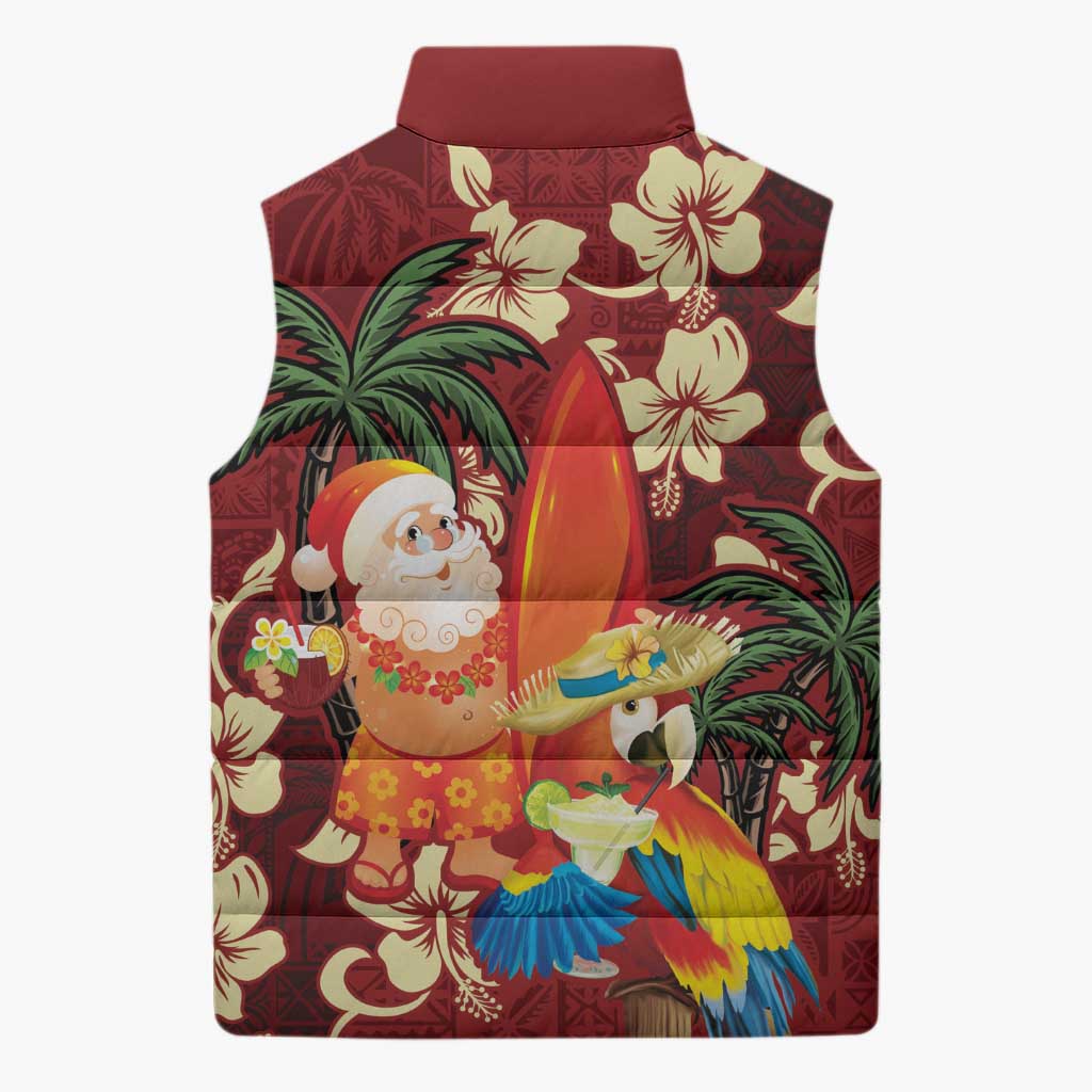 Crimson Red Tropical Christmas Hawaii Tapa Sleeveless Puffer Jacket Aloha Santa Drink Party - Polynesian Pride