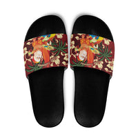 Crimson Red Tropical Christmas Hawaii Tapa Slide Sandals Aloha Santa Drink Party - Polynesian Pride