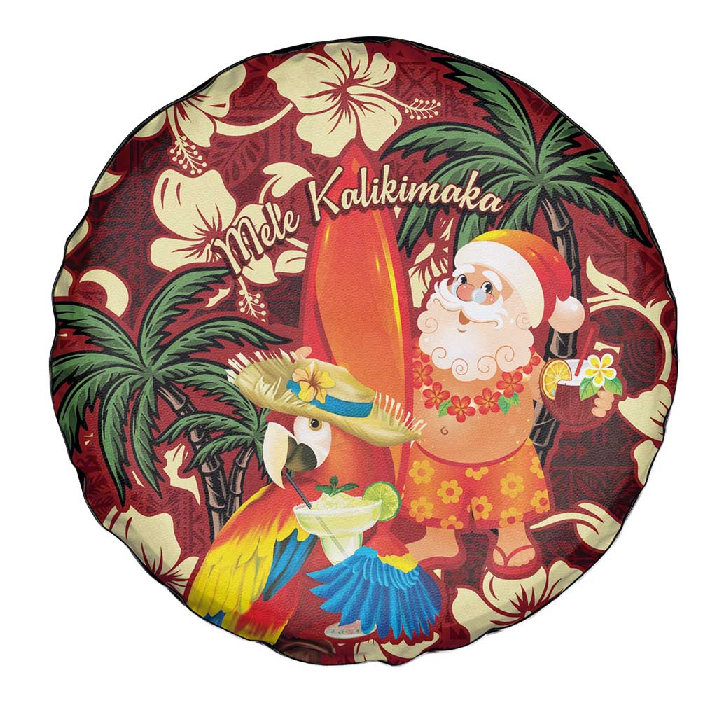 Crimson Red Tropical Christmas Hawaii Tapa Spare Tire Cover Aloha Santa Drink Party - Polynesian Pride