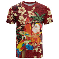 Crimson Red Tropical Christmas Hawaii Tapa T Shirt Aloha Santa Drink Party - Polynesian Pride