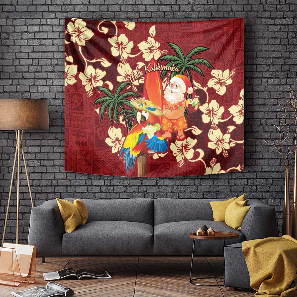 Crimson Red Tropical Christmas Hawaii Tapa Tapestry Aloha Santa Drink Party - Polynesian Pride