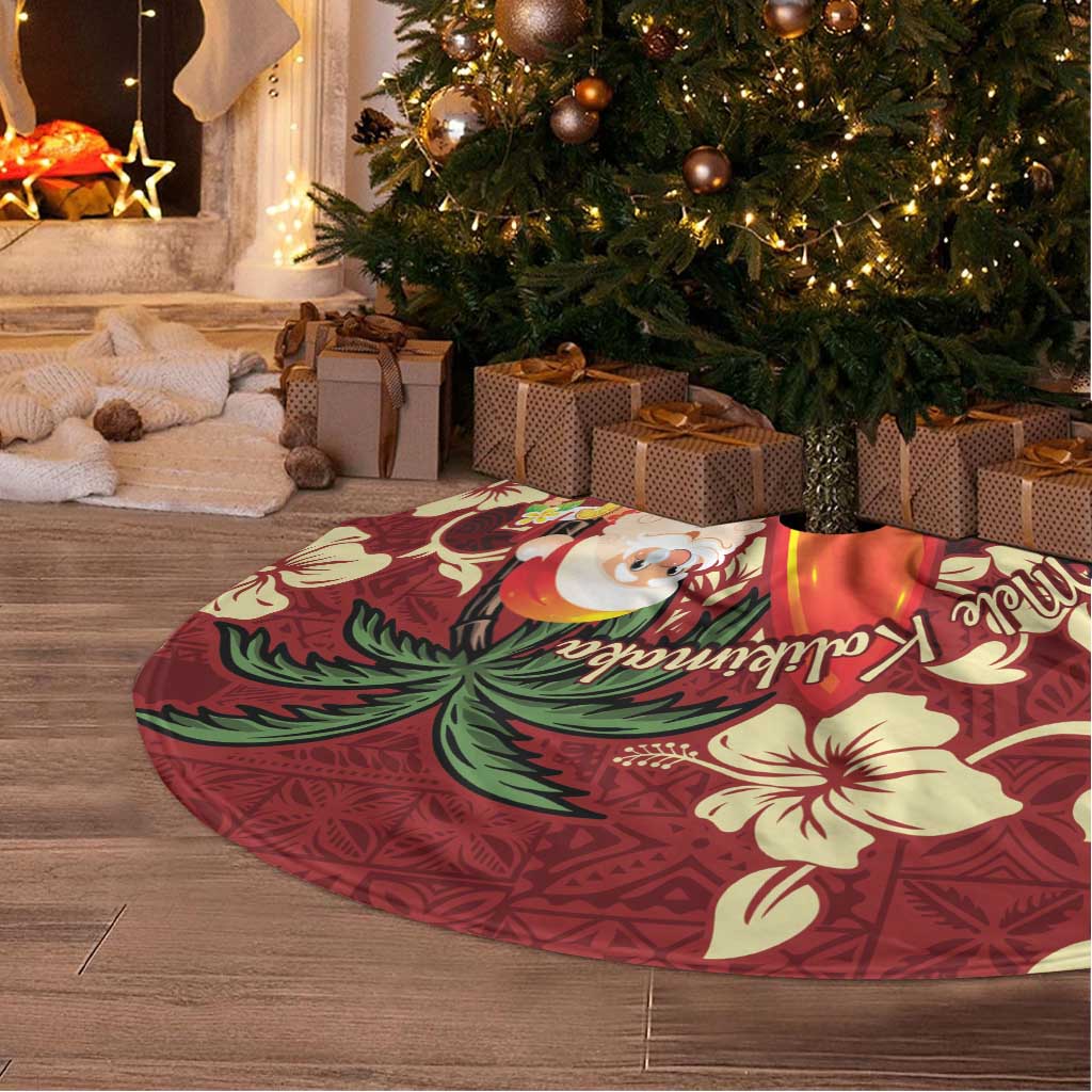 Crimson Red Tropical Christmas Hawaii Tapa Tree Skirt Aloha Santa Drink Party - Polynesian Pride