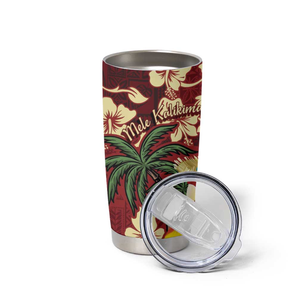 Crimson Red Tropical Christmas Hawaii Tapa Tumbler Cup Aloha Santa Drink Party - Polynesian Pride
