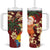 Crimson Red Tropical Christmas Hawaii Tapa Tumbler With Handle Aloha Santa Drink Party - Polynesian Pride