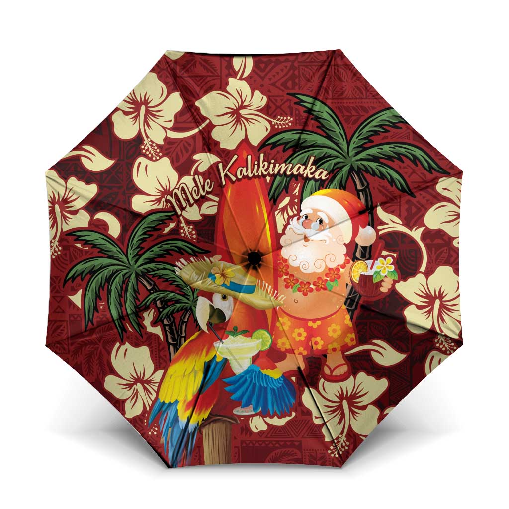 Crimson Red Tropical Christmas Hawaii Tapa Umbrella Aloha Santa Drink Party - Polynesian Pride