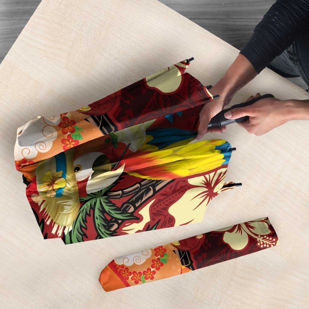 Crimson Red Tropical Christmas Hawaii Tapa Umbrella Aloha Santa Drink Party - Polynesian Pride