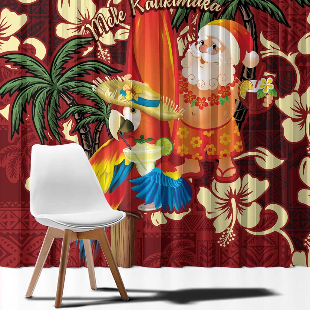 Crimson Red Tropical Christmas Hawaii Tapa Window Curtain Aloha Santa Drink Party - Polynesian Pride