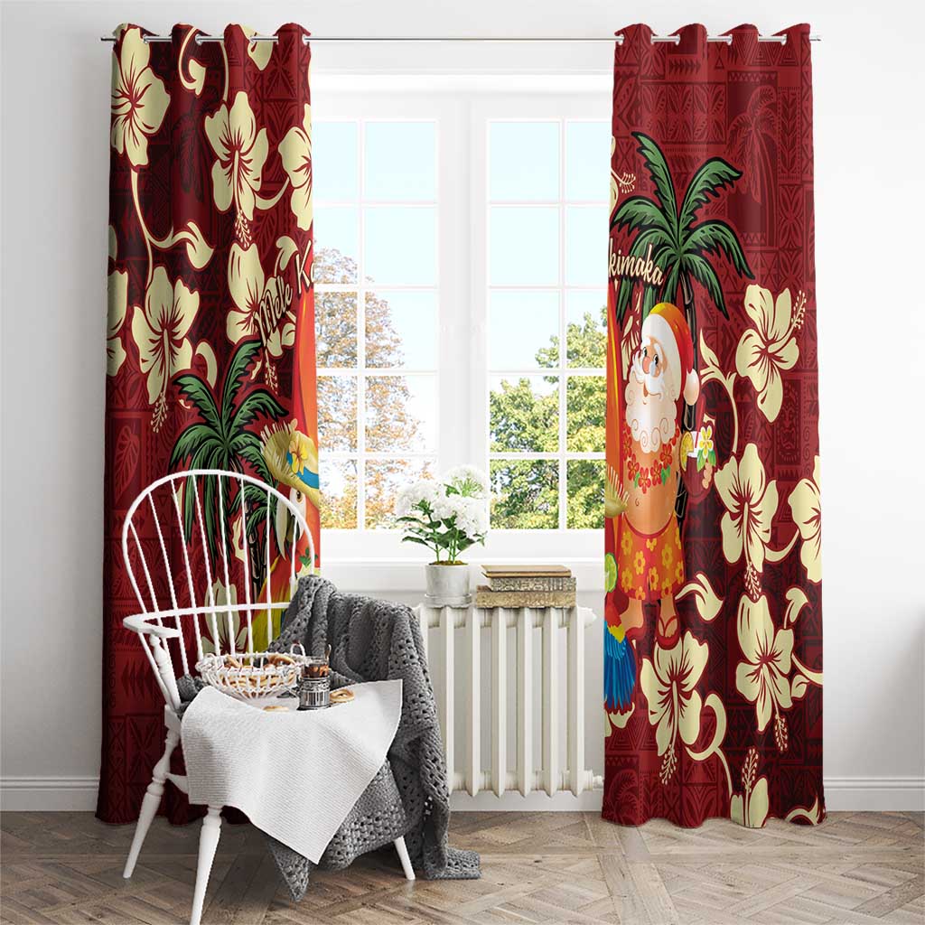 Crimson Red Tropical Christmas Hawaii Tapa Window Curtain Aloha Santa Drink Party - Polynesian Pride