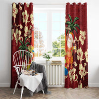 Crimson Red Tropical Christmas Hawaii Tapa Window Curtain Aloha Santa Drink Party - Polynesian Pride