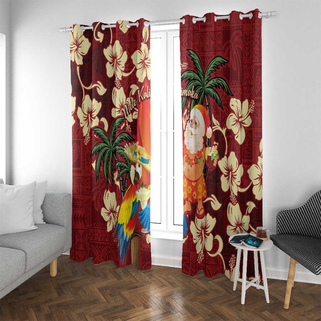 Crimson Red Tropical Christmas Hawaii Tapa Window Curtain Aloha Santa Drink Party - Polynesian Pride