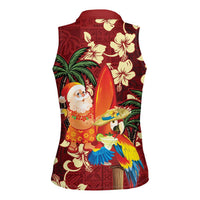 Crimson Red Tropical Christmas Hawaii Tapa Women Sleeveless Polo Shirt Aloha Santa Drink Party - Polynesian Pride