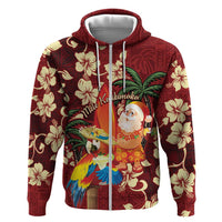 Crimson Red Tropical Christmas Hawaii Tapa Zip Hoodie Aloha Santa Drink Party - Polynesian Pride