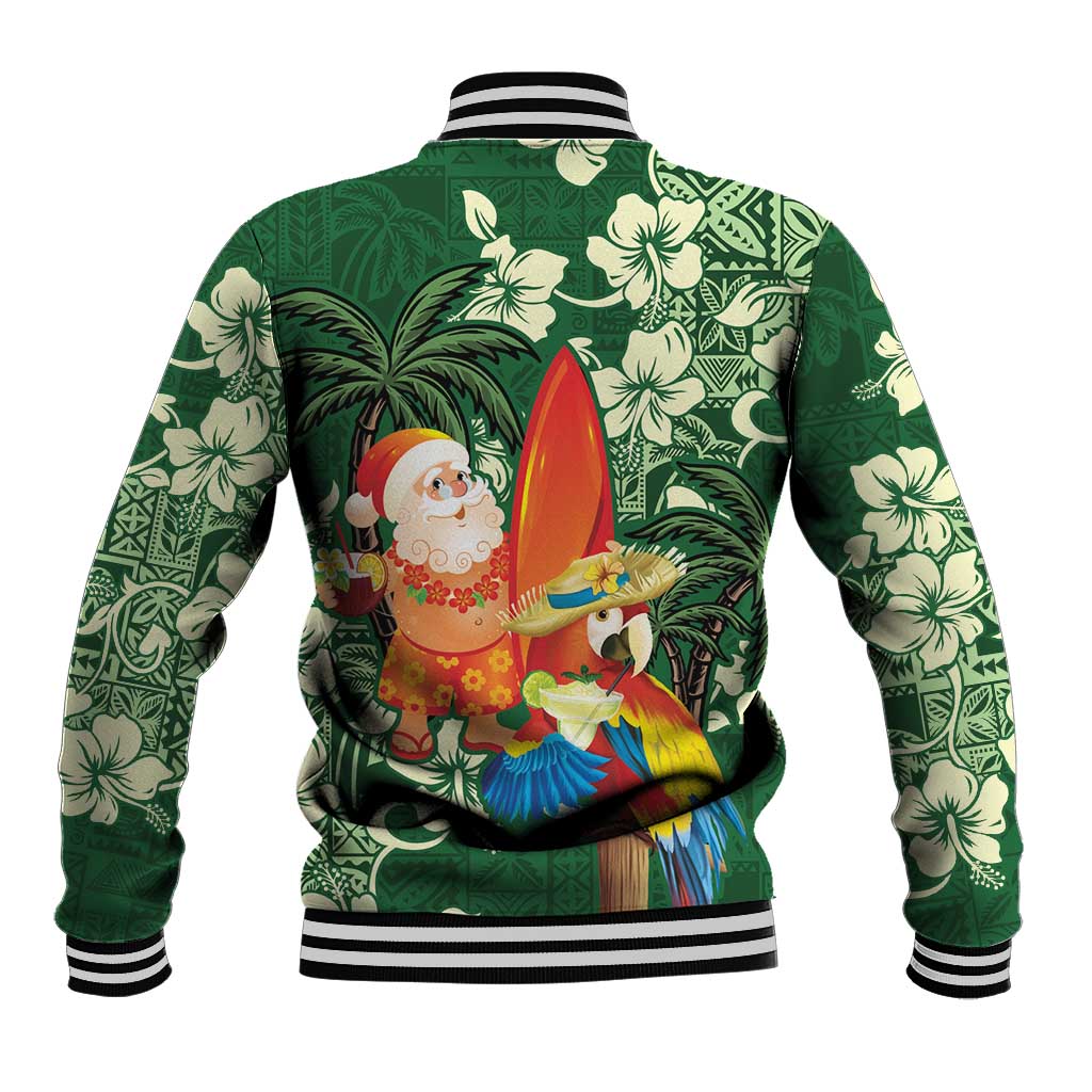 Moss Green Tropical Christmas Hawaii Tapa Baseball Jacket Aloha Santa Drink Party - Polynesian Pride